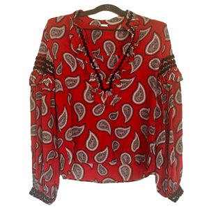 Dodo Bar Or | Red Paisley Silk Blouse | Size 42/US6